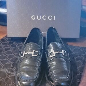 Gucci Black Leather Slip-On Loafers Size 10